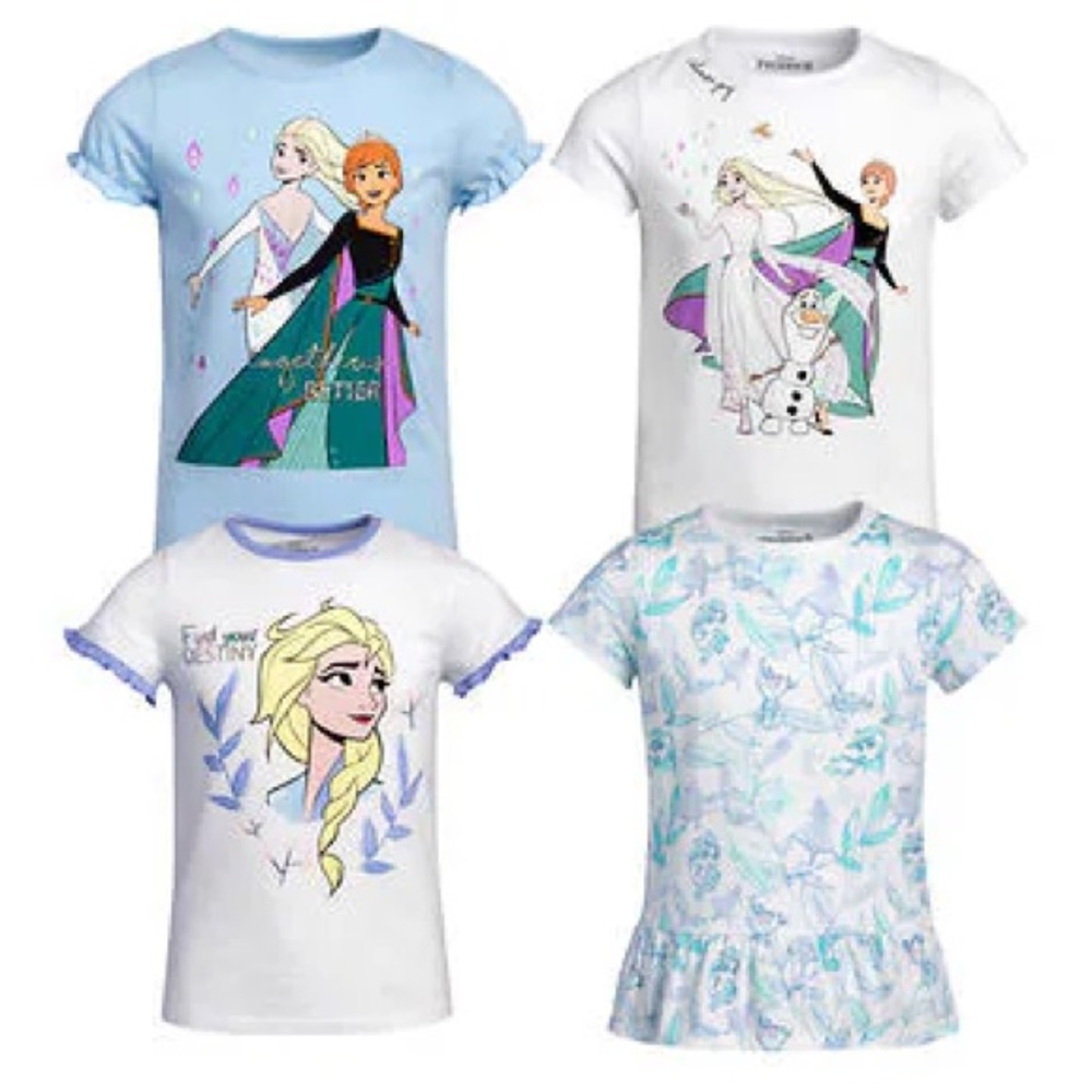 Disney Princess “Frozen” Anna & Elsa 4 Pack Short Sleeve Bundle Shirts